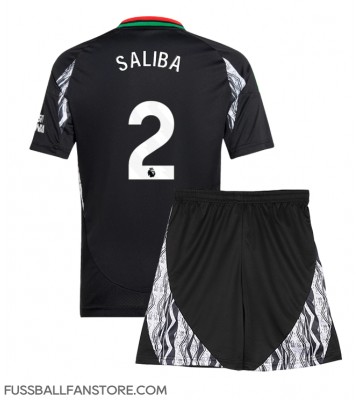 Arsenal William Saliba #2 Replik Auswärtstrikot Kinder 2024-25 Kurzarm (+ Kurze Hosen)